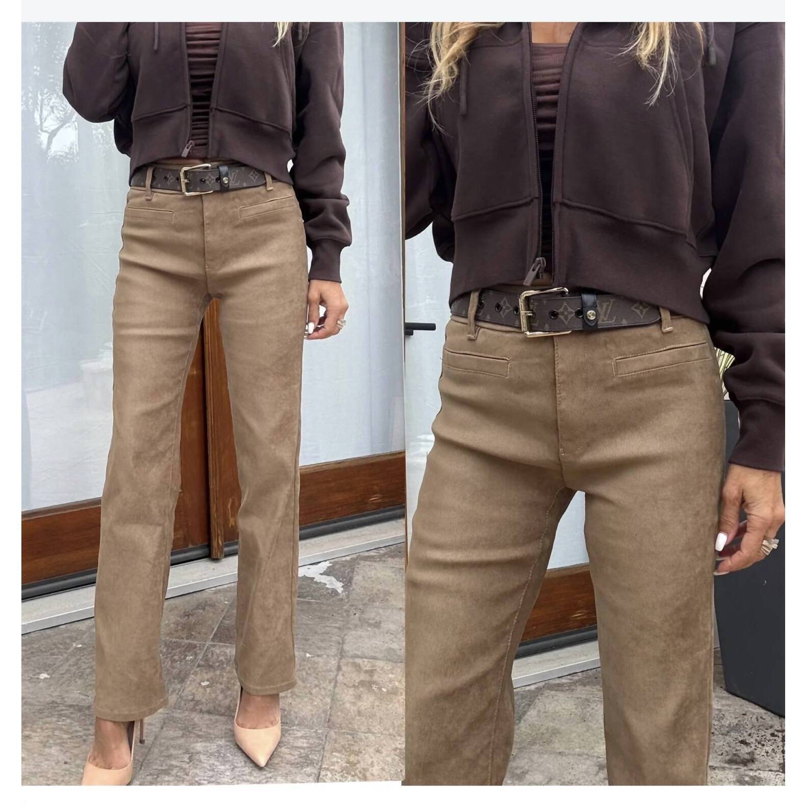 New Bevy Flog Tami Velvet Suede Pant In Camel